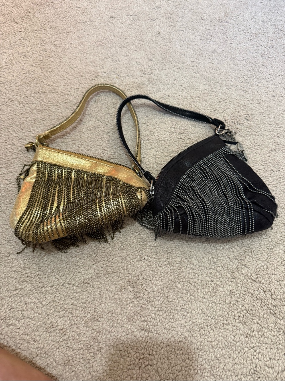 Hobo Gold and Black Beaded Fringe Wristlet Set